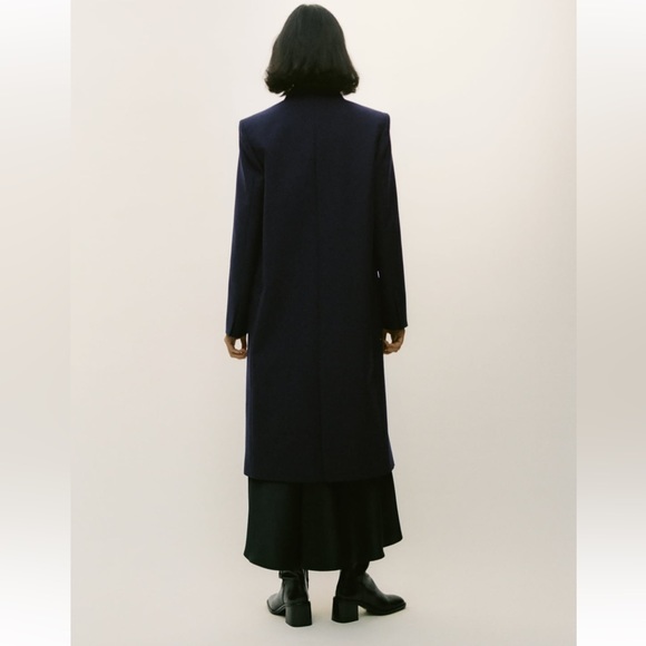 Zara wool blend navy blue long coat - Picture 2 of 5